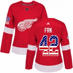 Womens Adidas Detroit Red Wings 42 Martin Frk Authentic Red USA Flag Fashion NHL Jersey 