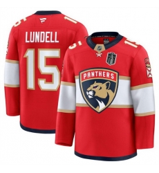 Men Florida Panthers 15 Anton Lundell Red 2025 Stanley Cup Final Patch Stitched Hockey Jersey