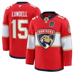 Men Florida Panthers 15 Anton Lundell Red 2025 Stanley Cup Final Patch Stitched Hockey Jersey
