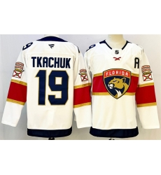 Men Florida Panthers 19 Matthew Tkachuk White 2024 25 Home With A Patch Stitched Hockey Jersey