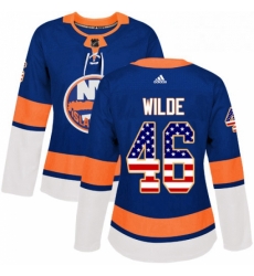 Womens Adidas New York Islanders 46 Bode Wilde Authentic Royal Blue USA Flag Fashion NHL Jersey Womens Adidas New York Islanders 46 Bode Wilde Authentic Royal Blue USA Flag Fashion NHL Jersey