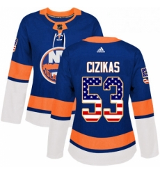 Womens Adidas New York Islanders 53 Casey Cizikas Authentic Royal Blue USA Flag Fashion NHL Jersey Womens Adidas New York Islanders 53 Casey Cizikas Authentic Royal Blue USA Flag Fashion NHL Jersey