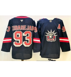 Men New York Rangers 93 Mika Zibanejad Navy With A Patch 2024 25 Away Stitched Hockey Jersey