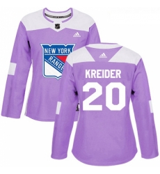Womens Adidas New York Rangers 20 Chris Kreider Authentic Purple Fights Cancer Practice NHL Jersey 