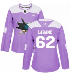 Womens Adidas San Jose Sharks 62 Kevin Labanc Authentic Purple Fights Cancer Practice NHL Jersey Womens Adidas San Jose Sharks 62 Kevin Labanc Authentic Purple Fights Cancer Practice NHL Jersey
