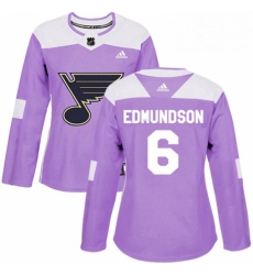 Womens Adidas St Louis Blues 6 Joel Edmundson Authentic Purple Fights Cancer Practice NHL Jersey Womens Adidas St Louis Blues 6 Joel Edmundson Authentic Purple Fights Cancer Practice NHL Jersey