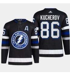 Men Tampa Bay Lightning 86 Nikita Kucherov Black Alternate Premier Breakaway Stitched Jersey Men Tampa Bay Lightning 86 Nikita Kucherov Black Alternate Premier Breakaway Stitched Jersey