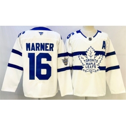 Men Toronto Maple Leafs 16 Mitchell Marner White With A Patch Stadium Series Stitched Jersey