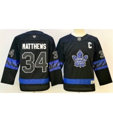 Men Toronto Maple Leafs 34 Auston Matthews Black 2024 25 Alternate With C Patch Stitched Jersey