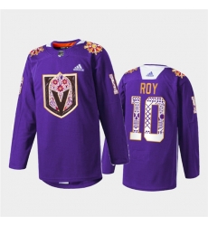 Men Vegas Golden Knights 10 Nicolas Roy Purple Hispanic Heritage Warmup Stitched Jersey Men Vegas Golden Knights 10 Nicolas Roy Purple Hispanic Heritage Warmup Stitched Jersey