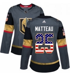 Womens Adidas Vegas Golden Knights 25 Stefan Matteau Authentic Gray USA Flag Fashion NHL Jersey 