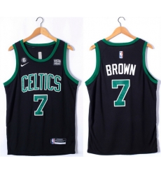 Men Boston Celtics 7 Jaylen Brown Black No 6 Patch Stitched Basketball Jersey