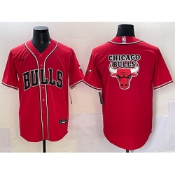 Men Chicago Bulls Team Big Logo Red Cool Base Stitched Baseball Jersey