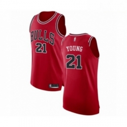 Mens Chicago Bulls 21 Thaddeus Young Authentic Red Basketball Jersey Icon Edition 