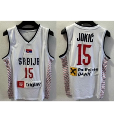 Men Team Srbija Serbia Basketball jersey White Nicola Jokic #15 Sewn Men Team Srbija Serbia Basketball jersey White Nicola Jokic #15 Sewn