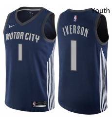Youth Nike Detroit Pistons 1 Allen Iverson Swingman Navy Blue NBA Jersey City Edition Youth Nike Detroit Pistons 1 Allen Iverson Swingman Navy Blue NBA Jersey City Edition