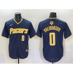 Men Indiana Pacers 0 Tyrese Haliburton Navy 2025 Finals Vapor Stitched Baseball Jersey