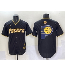 Men Indiana Pacers Team Big Logo Black Gold 2025 Finals Vapor Stitched Baseball Jersey