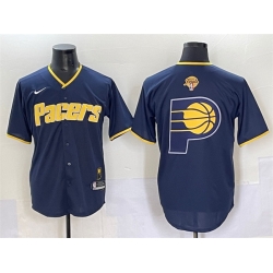 Men Indiana Pacers Team Big Logo Navy 2025 Finals Vapor Stitched Baseball Jersey