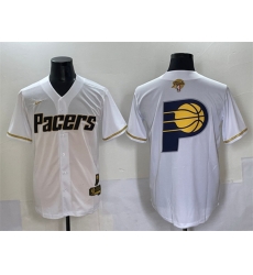Men Indiana Pacers Team Big Logo White Gold 2025 Finals Vapor Stitched Baseball Jersey