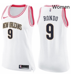 Womens Nike New Orleans Pelicans 9 Rajon Rondo Swingman WhitePink Fashion NBA Jersey 