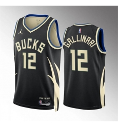Men Milwaukee Bucks 12 Danilo Gallinari Black Statement Edition Stitched Basketball Jersey