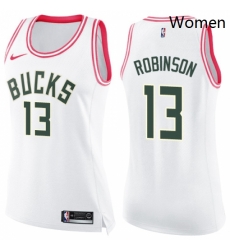 Womens Nike Milwaukee Bucks 13 Glenn Robinson Swingman WhitePink Fashion NBA Jersey 