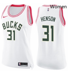 Womens Nike Milwaukee Bucks 31 John Henson Swingman WhitePink Fashion NBA Jersey 