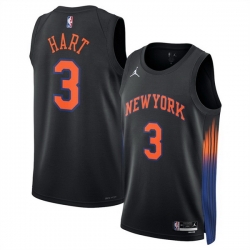 Men New Yok Knicks 3 Josh Hart Black 2025 Statement Edition Stitched Basketball Jersey
