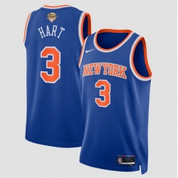 Men New Yok Knicks  3 Josh Hart Blue 2026 Finals Patch Icon Edition Stitched Basketball Jersey