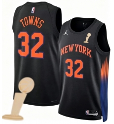 Men New Yok Knicks 32 Karl Anthony Towns Black 2026 Champions Patch City Edition Stitched Basketball Jersey