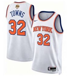 Men New Yok Knicks  32 Karl Anthony Towns White 2026 Finals Patch Icon Edition Stitched Basketball Jersey
