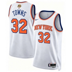 Men New Yok Knicks  32 Karl Anthony Towns White 2026 Finals Patch Icon Edition Stitched Basketball Jersey