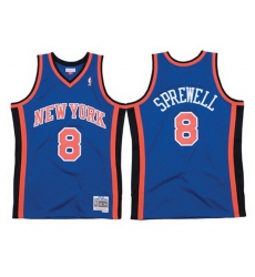 Men New Yok Knicks 8 Latrell Sprewell Blue 1998 99 Road Swingman Stitched Jersey