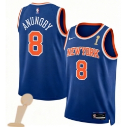 Men New Yok Knicks 8 OG Anunoby Blue 2026 Champions Patch Icon Edition Stitched Basketball Jersey