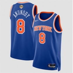 Men New Yok Knicks  8 OG Anunoby Blue 2026 Finals Patch Icon Edition Stitched Basketball Jersey