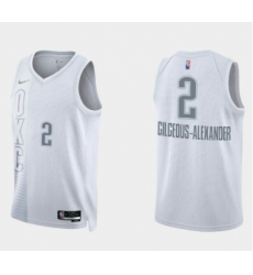 Men Oklahoma City Thunder 2 Shai Gilgeous Alexander 2021 22 City Edition White 75th Anniversary Stitched Basketball Jersey Men Oklahoma City Thunder 2 Shai Gilgeous Alexander 2021 22 City Edition White 75th Anniversary Stitched Basketball Jersey