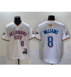 Men Oklahoma City Thunder 8 Jalen Williams White 2025 Finals Vapor Stitched Baseball Jersey Men Oklahoma City Thunder 8 Jalen Williams White 2025 Finals Vapor Stitched Baseball Jersey