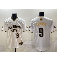 Men Oklahoma City Thunder 9 Alex Caruso White Gold 2025 Finals Vapor Stitched Baseball Jersey Men Oklahoma City Thunder 9 Alex Caruso White Gold 2025 Finals Vapor Stitched Baseball Jersey