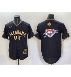 Men Oklahoma City Thunder Team Big Logo Black Gold 2025 Finals Vapor Stitched Baseball Jersey Men Oklahoma City Thunder Team Big Logo Black Gold 2025 Finals Vapor Stitched Baseball Jersey