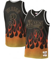 Philadelphia 76ers 3 Allen Iverson Black 2000 01 Hardwood Classics Flames Swingman Jersey