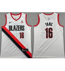 Men Portland Trail Blazers 16 Yang Hansen White Association Edition Stitched Basketball Jersey