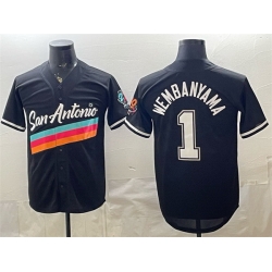 Men San Antonio Spurs  1 Victor Wembanyama Black Stitched Baseball Jersey