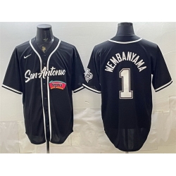 Men San Antonio Spurs  1 Victor Wembanyama Black Stitched Baseball Jerseys 001