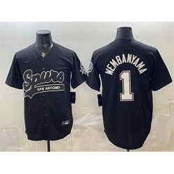 Men San Antonio Spurs  1 Victor Wembanyama Black Stitched Baseball Jerseys