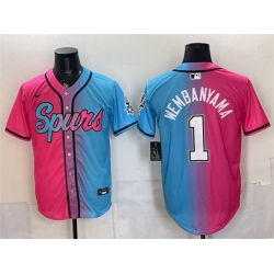 Men San Antonio Spurs  1 Victor Wembanyama Pink Blue Limited Stitched Baseball Jersey
