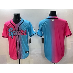 Men San Antonio Spurs Blank Pink Blue Limited Stitched Baseball Jersey