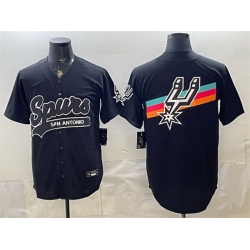 Men San Antonio Spurs Team Big Logo Black Stitched Baseball Jerseys