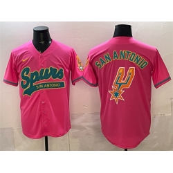 Men San Antonio Spurs Team Big Logo Pink Stitched Baseball Jersey