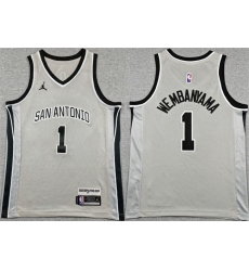 Youth San Antonio Spurs 1 Victor Wembanyama Silver 2025 Statement Edition Stitched Jersey Youth San Antonio Spurs 1 Victor Wembanyama Silver 2025 Statement Edition Stitched Jersey